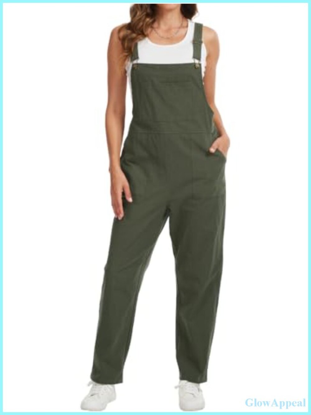 Women's 100% Cotton Bib Overalls Relaxed Wide Leg Jumpsuit Adjustable Straps